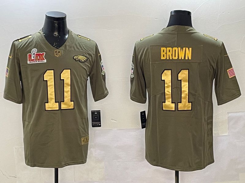 Men Philadelphia Eagles #11 Brown Green 2025 Nike Olive Gold Salute to Service Limited NFL Jersey style 2